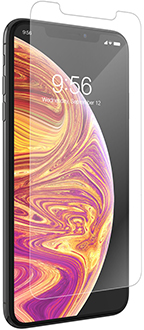 Angled InvisibleShield Glass Screen Protector Hovering Over iPhone Xs Max