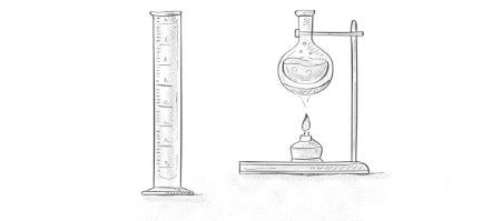 Drawing of plant scientist’s equipment: a test tube and a glass flask