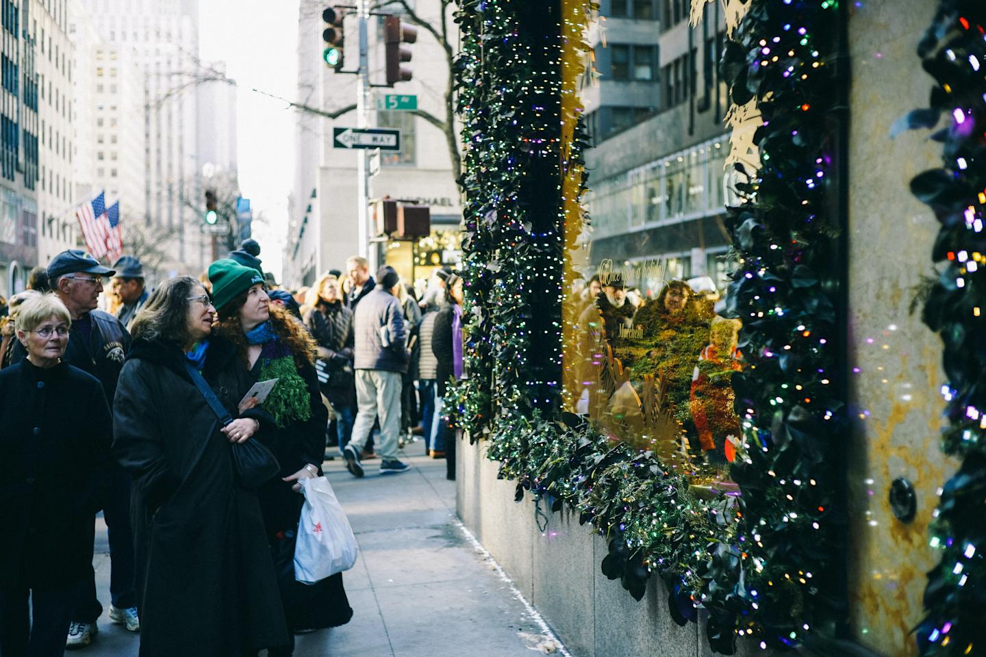 Women window shopping during the holidays