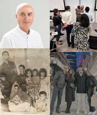 A collage of Rasoul, his family and colleagues