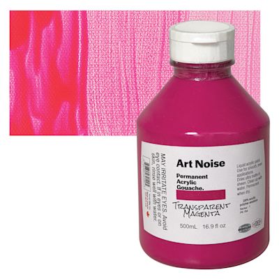 Tri-Art Art Noise Permanent Acrylic Gouache - Transparent Magenta, 500 ml, Bottle with Swatch