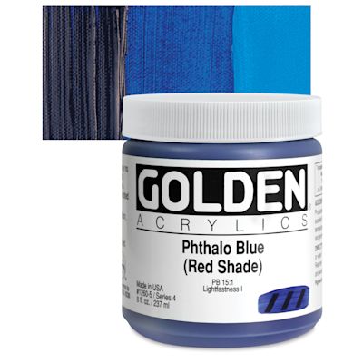 Golden Heavy Body Artist Acrylics - Phthalo Blue (Red Shade), 8 oz Jar
