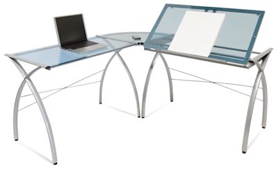 Studio Designs Futura LS Workcenter with tilted top raised and flat surface holding laptop