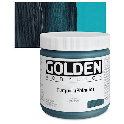 Golden Heavy Body Artist Acrylics - Turquoise (Phthalo), 16 oz Jar