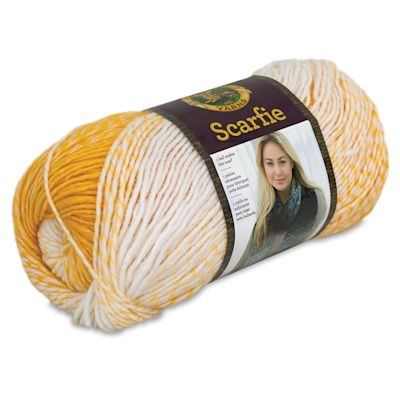 Lion Brand Scarfie Yarn - Cream/Mustard