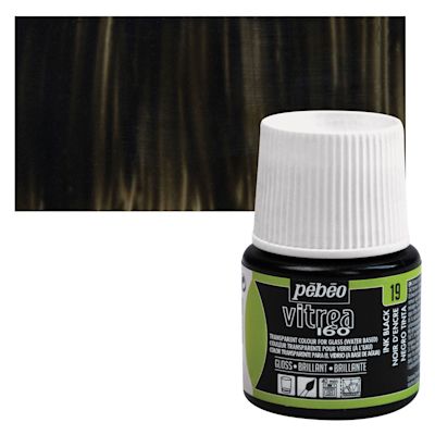 Pebeo Vitrea 160 Glass Paint - Ink Black, Glossy, 45 ml bottle (swatch and bottle)