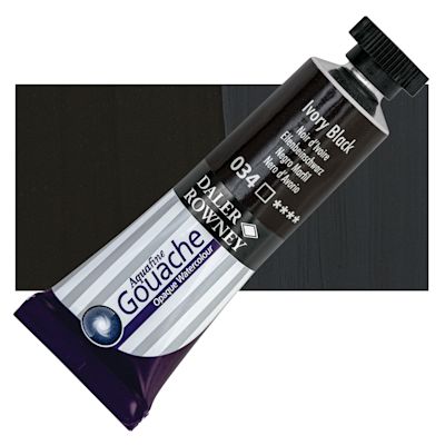 Daler Rowney Aquafine Gouache - Ivory Black, 15 ml, Tube with Swatch