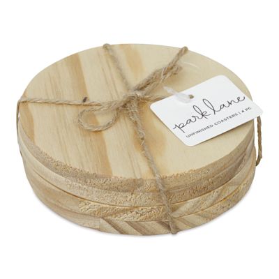 Park Lane Unfinished Wood Coasters - Round, Pkg of 4