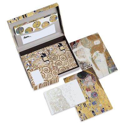 The Pepin Press Letter Writing Set - Klimt (box open revealing the contents)