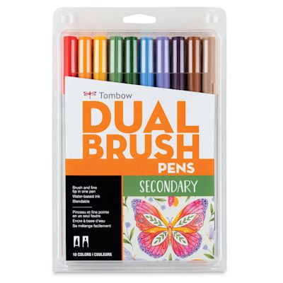 Tombow Dual Brush Pens - Secondary Colors, Set of 10. Front of package.