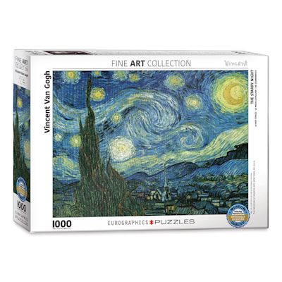 1,000 Piece Fine Art Puzzles - Angled view of package of Starry Night by Van Gogh