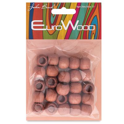 John Bead Euro Wood Beads - Front of package of Light Brown Round Shaped Large Hole beads