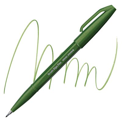 Pentel Arts Brush Tip Sign Pen - Olive Green