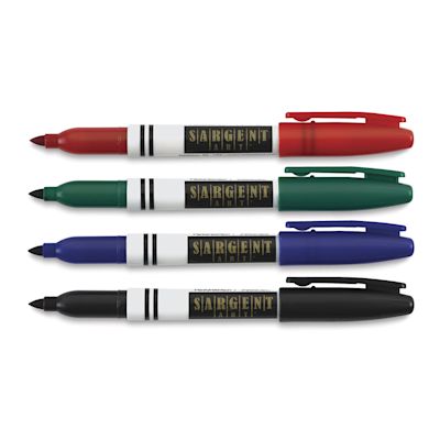 Permanent Fine Point Markers - Set of 4 assorted colors shown horizontally and uncapped