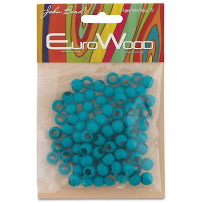 John Bead Euro Wood Beads - Turquoise, Round Large Hole, 8 mm x 6.5 mm, Pkg of 100