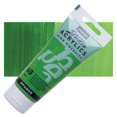 Pebeo High Viscosity Acrylics - Chrome Green Hue, 100 ml, Swatch with Tube
