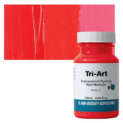 Tri-Art Finest Quality Artist Acrylics - Transparent Pyrrole Red Medium, 120 ml jar with swatch