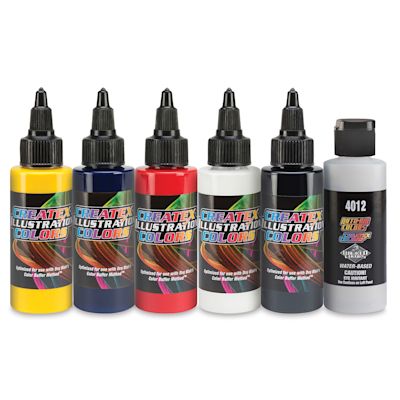 Createx Illustration Paint Sets - Components of 2 oz Opaque Primary Colors set shown
