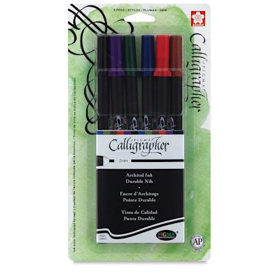 Sakura Pigma Calligrapher Pen Sets - Front of blister package of 6 pc Assorted Color Set