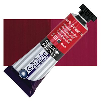 Daler Rowney Aquafine Gouache - Alizarin Crimson Hue, 15 ml, Tube with Swatch