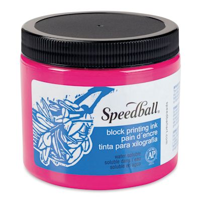 Speedball Water-Soluble Block Printing Ink - Fluorescent Magenta, 16 oz