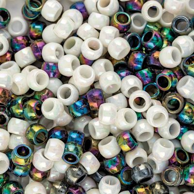 Essentials by Leisure Arts Pony Beads - Neutrals, Iridescent, Opaque, 6mm x 9mm, Package of 750 (Close-up of beads)