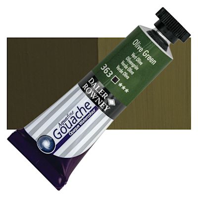 Daler Rowney Aquafine Gouache - Olive Green, 15 ml, Tube with Swatch