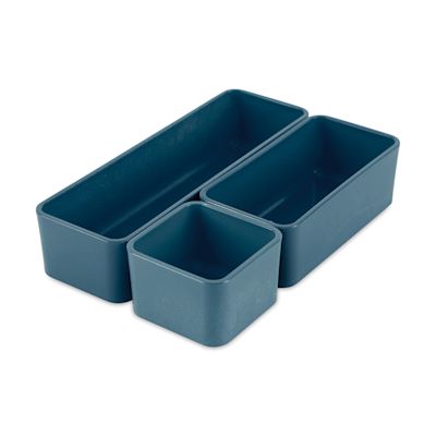 Three by Three Bamboo Fiber Stacking Bins - Set of 3, Dark Blue