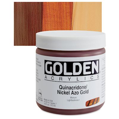 Golden Heavy Body Artist Acrylics - Quinacridone/Nickel Azo Gold, 16 oz Jar