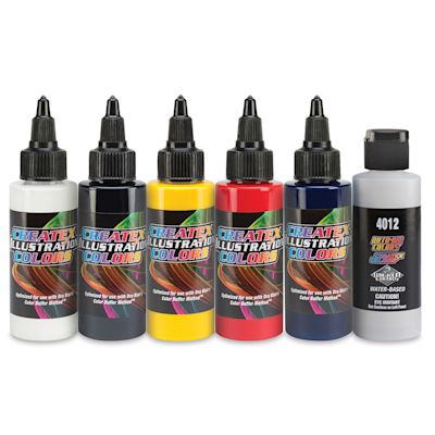 Createx Illustration Paint Sets - Components of 2 oz Primary Colors set shown