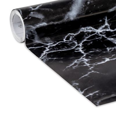 Duck EasyLiner Adhesive Laminate - Closeup of slightly unrolled removable Black Marble pattern