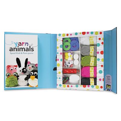 SpiceBox Kits for Kids Spool Knit and Pom Poms Yarn Animals (Kit contents)