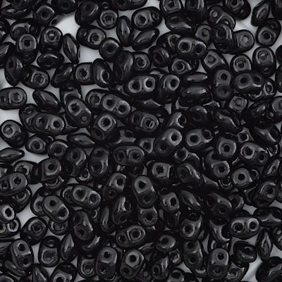 John Bead Czech Glass SuperDuo Two-Hole Beads - Jet, Glossy, 22 g vial