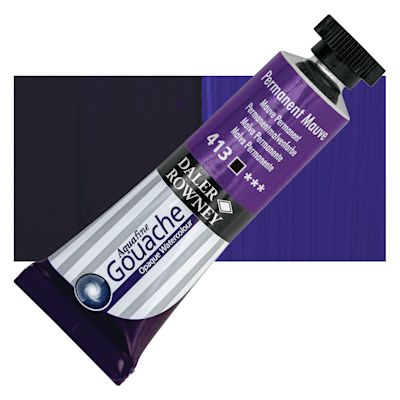 Daler Rowney Aquafine Gouache - Permanent Mauve, 15 ml, Tube with Swatch