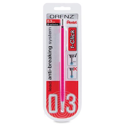 Pentel Orenz 1-Click Mechanical Pencil - Pink, 0.3mm (front of package)