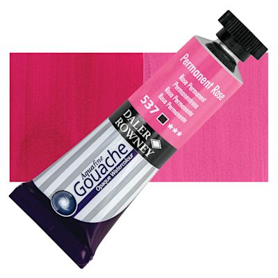 Daler Rowney Aquafine Gouache - Permanent Rose, 15 ml, Tube with Swatch