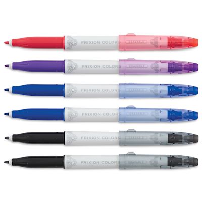 Pilot Frixion Colors Marker Pen Sets - 6 pc Set of Essential colors, uncapped and horizontal