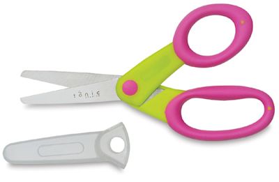 Kushgrip Kids Scissors -5" Blunt Yellow/Pink scissors shown slightly open