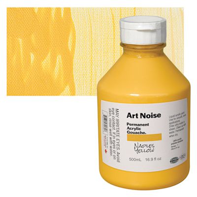 Tri-Art Art Noise Permanent Acrylic Gouache - Naples Yellow, 500 ml, Bottle with Swatch