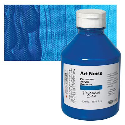 Tri-Art Art Noise Permanent Acrylic Gouache - Primary Cyan, 500 ml, Bottle with Swatch