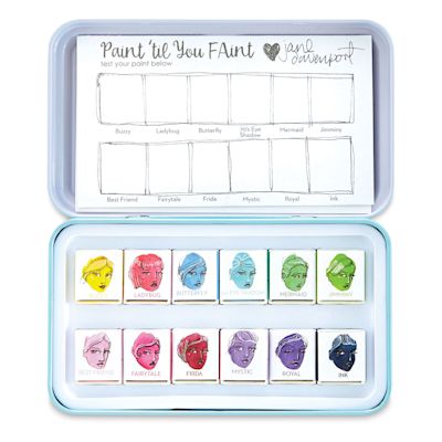 Jane Davenport Watercolor Sets - Open tin of Half-Pan Bright colors shown