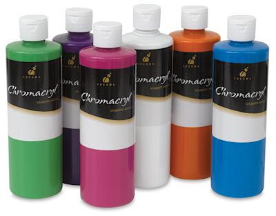 Chromacryl Students' Acrylics, Set of 6 Brights 16oz Bottles Inside of Package