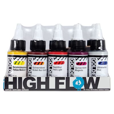 Golden High Flow Acrylic-Set of 10 Opaque Colors 1oz Bottle Inside of Package