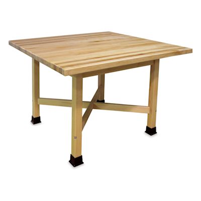 Hann Four-Student "X" Table - Left angle showing Leg braces of 36" Square Maple Top Table