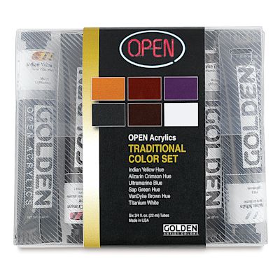 Golden Open Acrylic Set - Traditional Colors, Set of 6 colors, .75 oz tubes (In packaging)