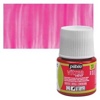 Pebeo Vitrea 160 Glass Paint - Pink, Frosted, 45 ml bottle (swatch and bottle)