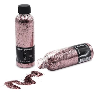 Colorberry Glitter - Dusty Pink, Chunky, 90 grams, Bottle (Glitter shown in and out of bottle)