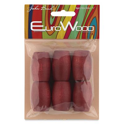 John Bead Euro Wood Beads - Mahogany, Oval, Large Hole, 22 mm x 33 mm, Pkg of 6