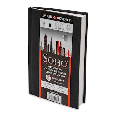 Cachet Hardbound Soho Basic Black Cover Sketchbook - 6" x 4", 160 Pages (80 Sheets)