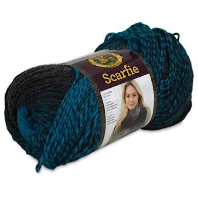 Lion Brand Scarfie Yarn - Charcoal/Aqua